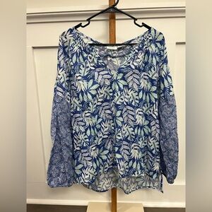 Sigrid Olsen Blue and White Relaxed 100% Linen Blouse sz Large